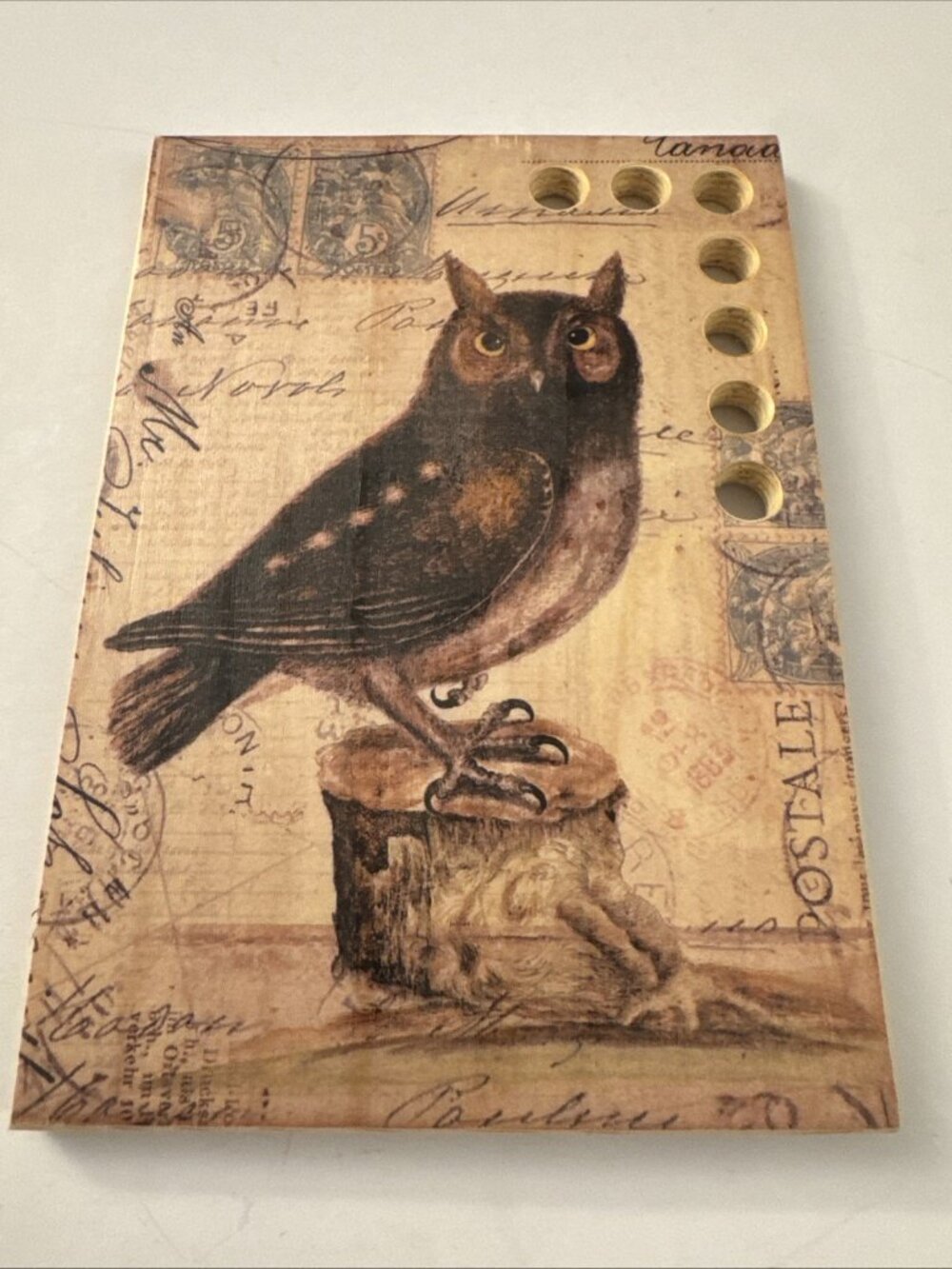 Primitive Owl Wooden Thread Keep Holder Keeper D28